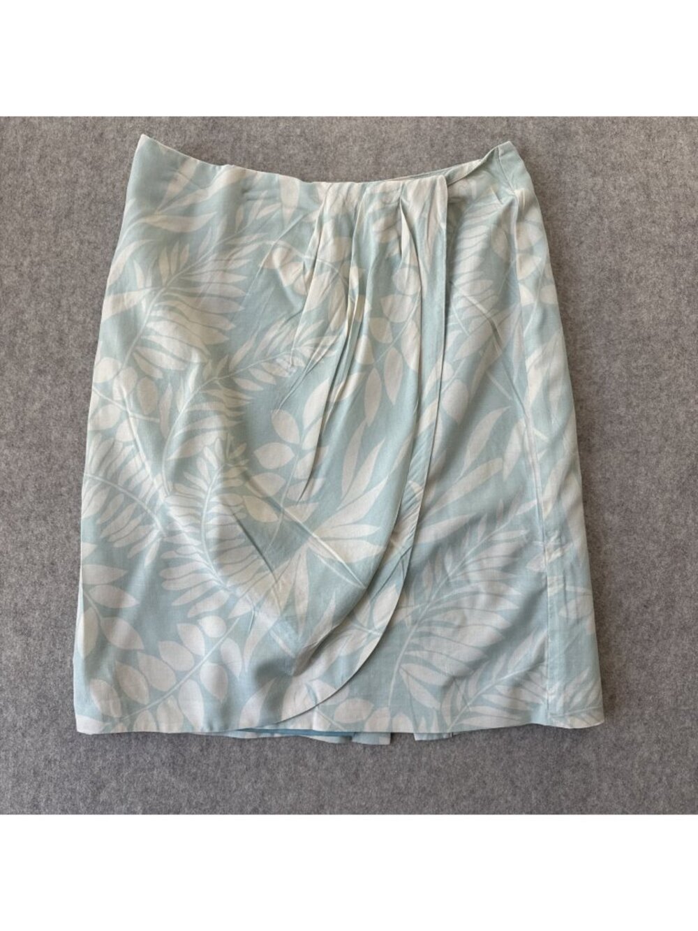 Tommy Bahama Silk Faux Wrap Skirt Womens 2 Tropical Palm Print Seafoam Lined